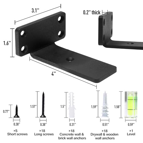 HITOMEN Heavy Duty Floating Shelf Brackets 4 Pack - 4 Inch Black Iron Wall Supports