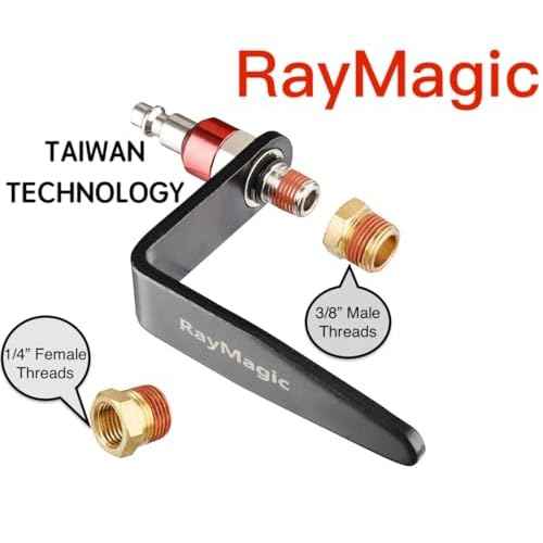 RayMagic Steel Pneumatic Tool Rafter Hook Hanger, Lightweight, Durable,Reusable Metal Organaizer Adjustable Easy Install Hooks with 1/4" Air Tool Swivel Fitting, for Air Nailer, 1-Piece Brass Fitting