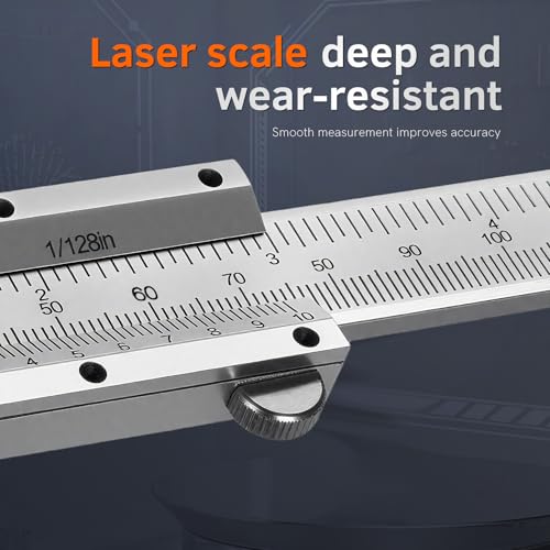 6-Inch/150mm Vernier Caliper Measuring Tool, Fractional Calipers, High-Hardness Steel Mechanical Micrometer, Non-Digital Slide with Dual Imperial/Metric Scale, 0.02 mm&1/128 Inch