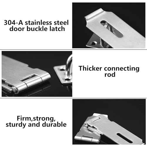 2Pcs Door Locks Hasp Latch,5 Inch 304 Stainless Steel Safety Packlock Clasp Hasp Lock Latch,Hinge Lock Padlock with Screws for Gates,Doors,Cabinets, Closets and More