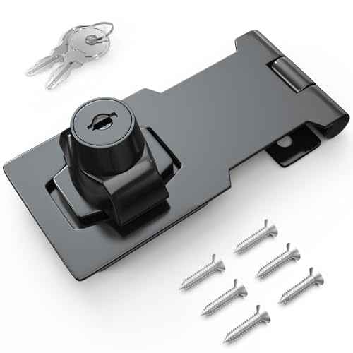 3 Inch Keyed Hasp Lock for Cabinets & Small Doors, Twist Knob Design, Heavy Duty Zinc Alloy with Chrome-Plated Iron, Includes Keys & Screws, Black