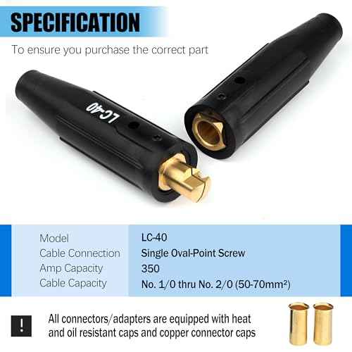 2 Pack LC-40 Cable Connector Set (2 Male / 2 Female), Welding Lead Connectors, Welding Cable Connectors for Welding Machine Accessories, Cable Capacity:1/0 Thru 2/0(50-70mm©÷) - 350 Amp Max Rating