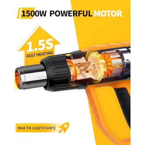 Heat Gun 1500W 120¡ÆF-1020¡ÆF(50¡ÆC-550¡ÆC) Fast Heating Heavy Duty Hot Air Gun Kit Variable Temperature Control Overheat Protection with 4 Nozzles for Crafts, Shrinking Pvc, StrippingPaint