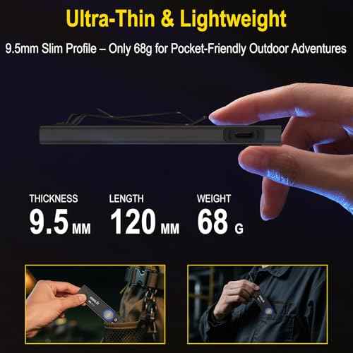 BORUIT U8 Small Flat EDC Flashlight,650 Lumens USB-C Rechargeable Pocket Flash Light with White, Yellow & RGB LEDs, IP67 Waterproof, Magnetic Tail & Clip for Camping, Hiking, Emergencies