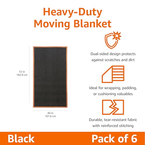 Amazon Basics Reinforced Tear-Resistant Moving Blanket 72x40 Inches - 6 Pack