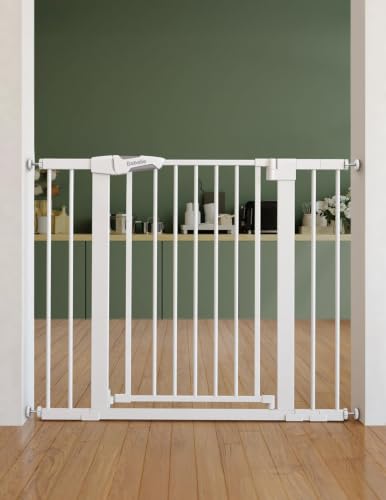 Babelio White Pressure Mount Baby Gate 30in Tall, 26-40in Wide, for Stairs & Doorways