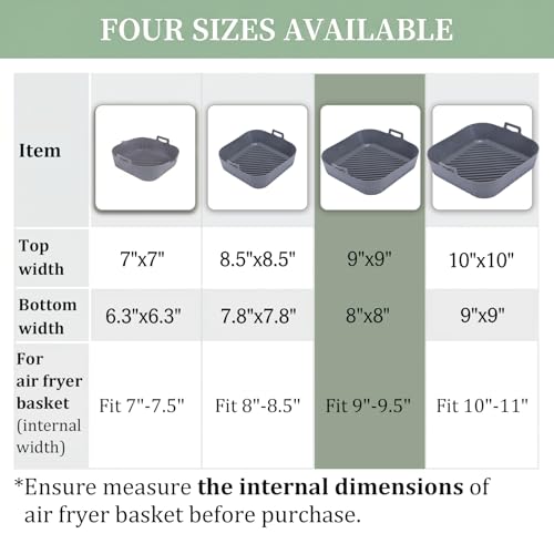 Golden Associate 9x9 Inch Silicone Air Fryer Liners, 2-Pack - Non-Stick Food-Grade Square Liners