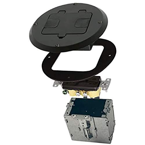 RACO Black 1-Gang Floor Box Kit with Recessed Duplex Outlet, Steel, 15A