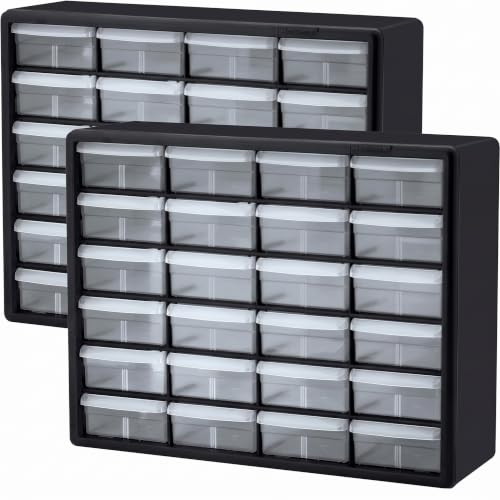 Akro-Mils 24-Drawer Plastic Storage Cabinet, Black, Model 10124, 20x6x16 in, 2-Pack