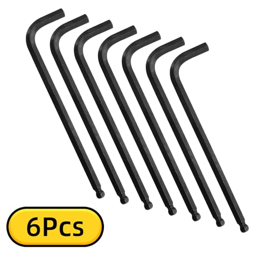 4mm Ball End Hex Key Allen Wrench, L Shaped Extra Long Arm Heavy Duty CRV Steel Repairing Tool 6 Pcs, Black