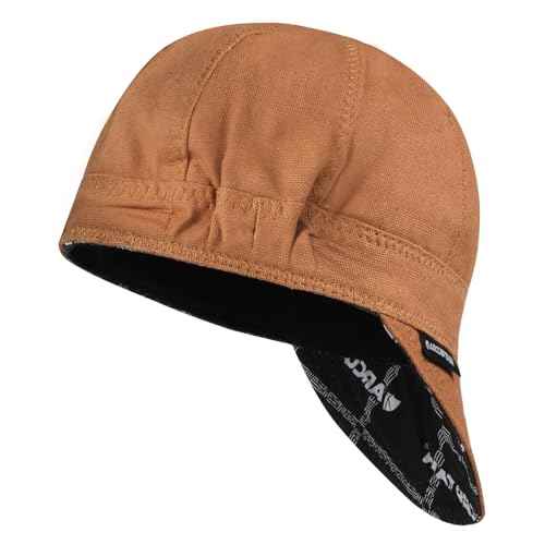 ARCCAPTAIN Reversible Welding Cap with Elastic Retractable Band, 8 Panel Protective Welders Cap, 10 oz Fireproof Cotton Comforts for Safety and Protection While Welding to Men Women, 7 1/2, Khaki