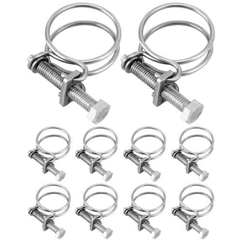 QWORK Heavy-Duty 1-1/2 Inch Double Wire Hose Clamp with Bolt ? 304 Stainless Steel 10 Pack, Leak-Proof and Corrosion-Resistant for Secure Hose Connection