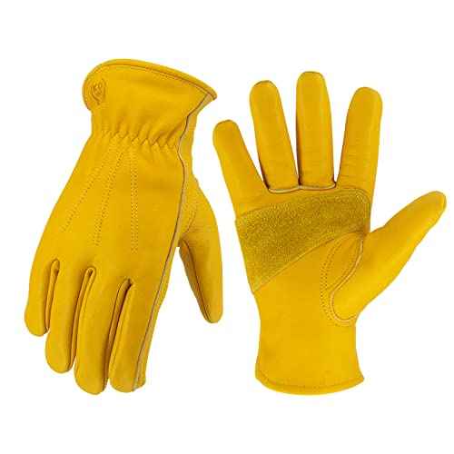 Leather Work Gloves for Men & Women, Reinforced Durable Gardening Gloves,Cowhide Work Gloves,Puncture & Cut Resistant