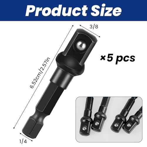3/8 Impact Socket Adapter Set, 5PCS Black Drill Sockets Adapter 1/4 to 3/8 Drive Adapters Kit for Impact Driver Automotive DIY Extension Socket Bits Handle Nut Driver and Drills(3/8 Square Tip)