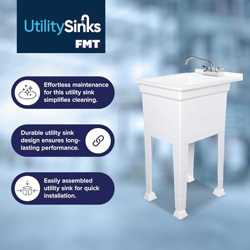 White Portable Utility Sink 18x24 Inches with Quick Connect Drain Kit