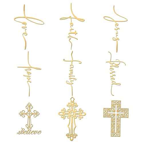 OLYCRAFT 9pcs 1.6x1.6 Inch Cross Stickers - Self Adhesive Gold Metal Stickers for Scrapbooks, DIY Crafts & Phone Decoration