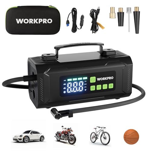 WORKPRO Portable Tire Inflator Air Compressor 12V DC Cordless Pump for Cars Bikes