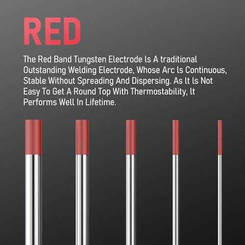 YESWELDER TIG Welding Tungsten Electrode Red Tip 1/16" x 7" (Red, WT20/EWTh-2) 10-pk