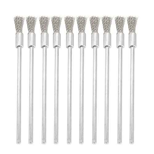 Uenhoy 10 Pieces Extended Stainless Steel Wire Cleaning End Brushes Pen Shaped Polishing Wire Brushes for Rust Paint Removal, 1/8" (3mm) Shank, 1/4" (6mm) End Brush