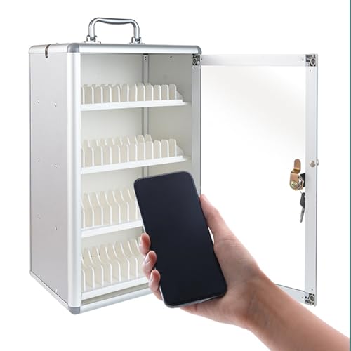 72 Slots Cell Phone Locker Cabinet with Wheels, Aluminum Alloy Storage Box for Classroom & Office