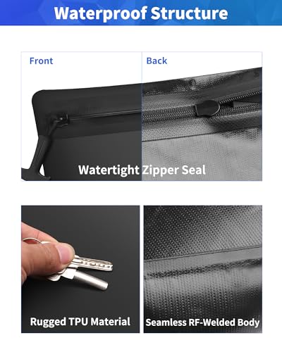 TUNROP Waterproof Document Bag 15.3x11.8" Zipper Pouch Black - IPX8 Submersible