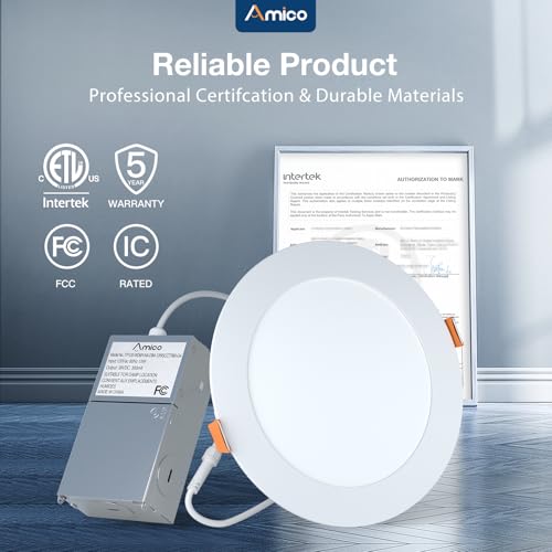 Amico 6 Inch White LED Recessed Ceiling Light 12-Pack, 5 CCT Dimmable, 1050LM