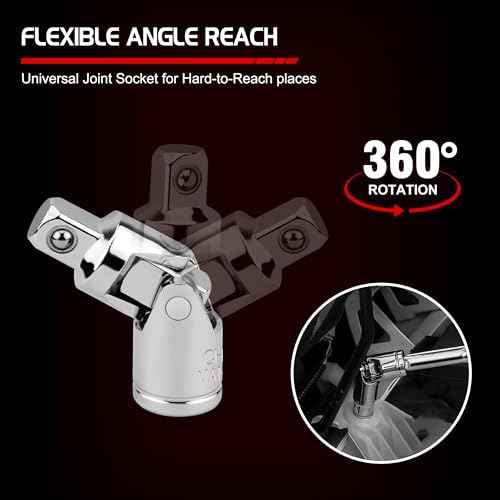 5-Piece 1/4 Inch Drive Extension Bar Set, Includes 2, 4, and 6 Inch Extensions, 1/4 Inch Drive Universal Joint Socket and Flexible Socket Extension Bar