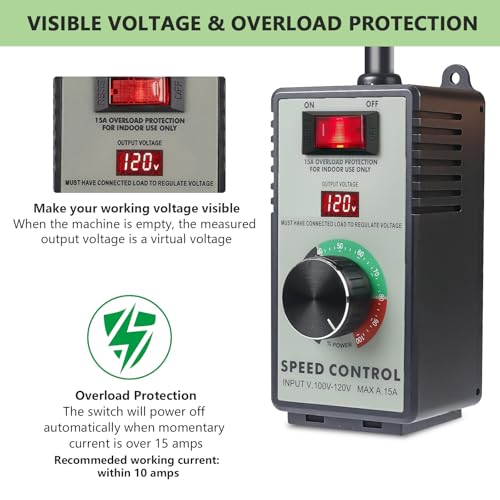 AC Motor Speed Controller 120V 15A with LED Display & Overload Protection