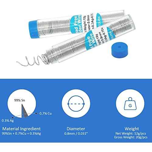 Rosin Core Solder, Lead-Free Solder Flux Wire, Diameter 0.8mm, 20g Portable Tin Solder for Electrical Soldering, Circuit boards, DIY, Welding Work - 2PCS