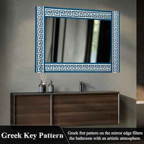 funlife Greece Pattern Peel and Stick Wall Border Stickers, Self Adhesive Skirting Wall Waist Line Decal for Bathroom Wall Vanity Mirror, 78.74"X3.93" Brushed Blue 1 Roll