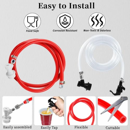 Wellbom 3ft Beer Line & 5ft CO2 Gas Line Kit with Ball Lock Keg Connectors