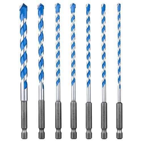 Concrete Drill Bit Set 7 Pcs, Masonry Drill Bit Set 5/32"-3/8", Shockproof Hex Shank Drill Bit Set, Industrial Carbide Drill Bits for Class/Brick/Plastic/Cement/Tile