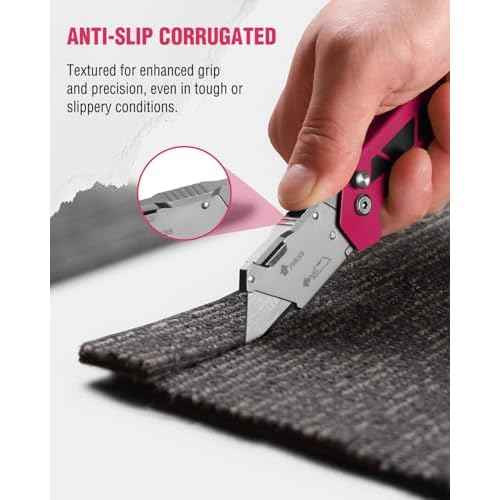 WORKPRO Box Cutter, Utility Knife Quick Change Blade Razor Knife, Folding Pocket Knife with Belt Clip and Axis Lock, 10 Extra Blades Included, Pink