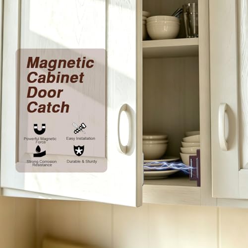QEDT Brown Magnetic Cabinet Door Latch Pack of 12 - Strong & Durable