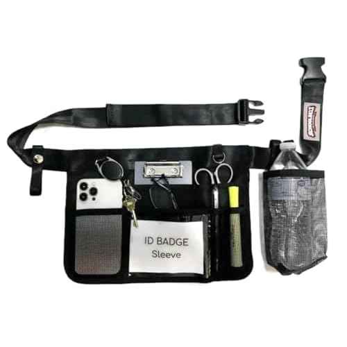 Premium Teacher Apron / 8 Varied Pockets/ID Sleeve/Drink Pouch/Retractable Key Carabiner/Teachers & Mobile Workers