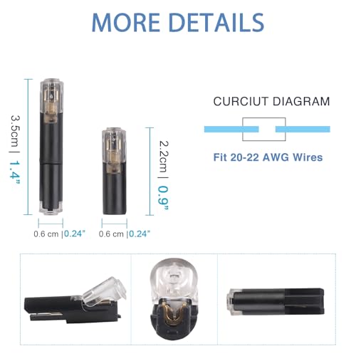 Brightfour 20-22 AWG Quick Disconnect Wire Connectors, Pluggable Low Voltage, 12 Pairs