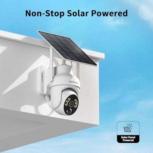 SEHMUA White 2-Pack 2K Solar WiFi Security Cameras with Pan/Tilt, Night Vision, Two-Way Audio