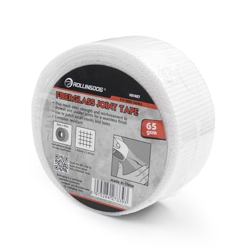 ROLLINGDOG Drywall Joint Tape, 2'' x147 ft Fiberglass Mesh Tape, Self-Adhesive Drywall Repair Tape for Wall Crack Repair, 1 Roll