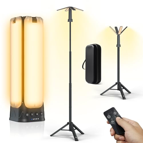 Clemas 6Ft Black Rechargeable Camping Lantern with Remote & Stand, 6000 Lumens Portable Outdoor Light