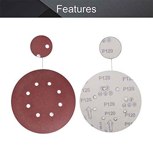Utoolmart 10Pcs 7 Inch 8 Hole Hook & Loop Discs, 120 Grit Sanding Discs Flocking Sandpaper for Random Orbit Sander