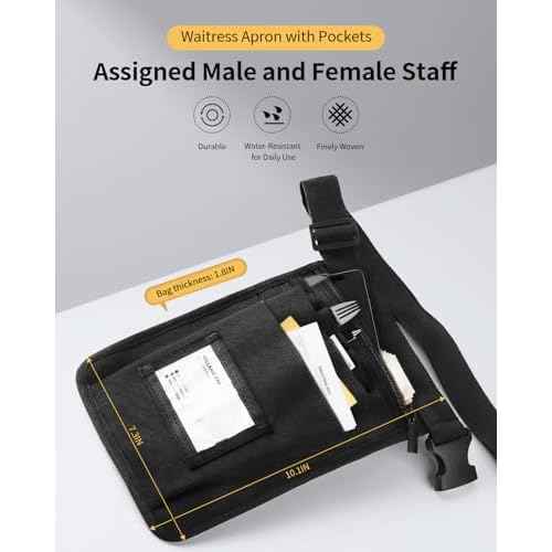 Small Server Apron ? Waitress Apron with Pockets, Adjustable Belt Utility Waist Bag for Restaurant, Caf?, Catering