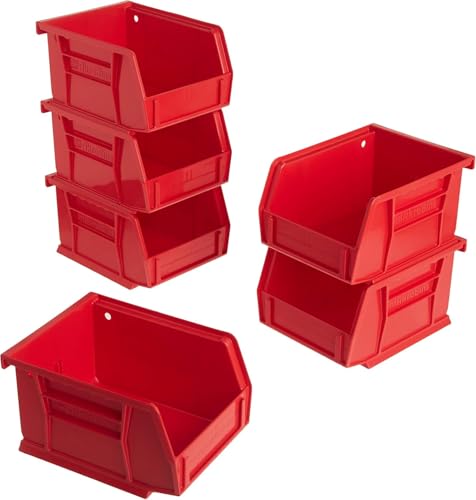 Akro-Mils 30210 Red Plastic Stackable Storage Bins 6-Pack - 5x4x3 Inches