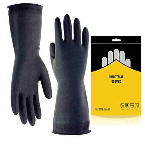 Double One Natural Latex Chemical Resistant Gloves,Industrial Safety Work Protective Gloves,Black 1 Pair