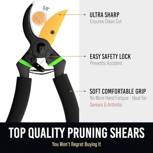 Craft911 Ultra Sharp Japanese Steel Pruning Shears - Gardening, Arthritis Friendly, 3/4 Inch Cut, Pruning Shears