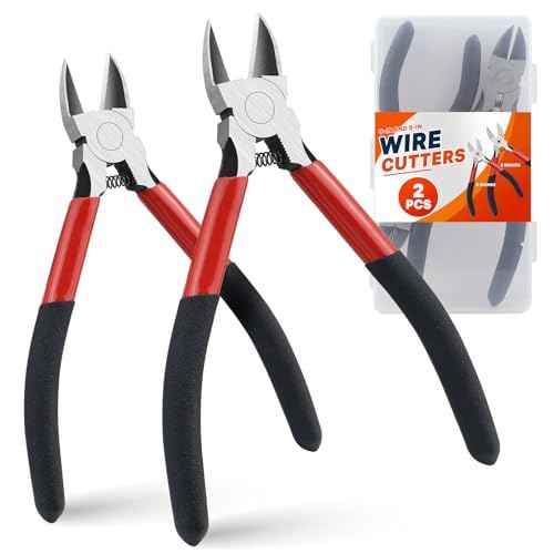 2PCS Heavy Duty Wire Cutters Set, 5 inch & 6 inch Electrical Diagonal Cutting Pliers, High Carbon Steel, Anti-Slip Handle, for Crafting, Jewelry Making, Electricians