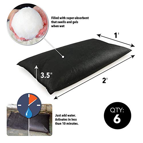 Quick Dam 12x24 Water Activated Flood Bags 6-Pack – Flood Control Emergency Barrier