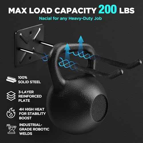 Nacial Garage Hooks, Heavy Duty Garage Hooks, 12.4 Inch Wall Mount Hangers, Max Load 200 lbs Garage Storage Utility Hook for Car Tires, Ladders, Chairs, Strollers, Power Tools, Garden Tools - 4 Pack