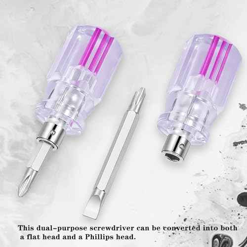 2 PCS Mini Short Stubby Screwdrivers Set, Flat & Phillips Head Short Screwdriver, Compact Pocket Magnetic Dual End Screwdrivers for Tight Spaces Computer Glasses Sewing Machine and DIY Repairing