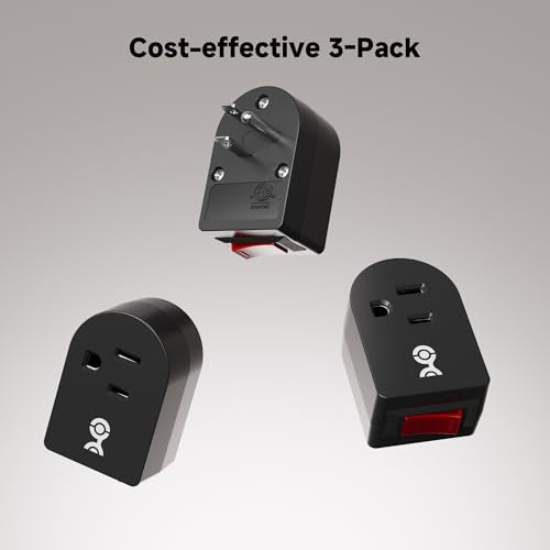 [ETL Listed] Cable Matters 3-Pack Grounded Outlet Switch with Power Button - Black
