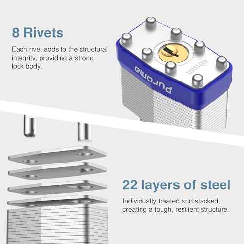 Puroma Lock 1 Pack Padlocks, 2¡± Long Shackle Heavy-Duty Locks with 2 Keys, 40mm Hardened Steel Keyed Alike Padlocks for Sheds, Gates, Fences, Toolbox, Outdoor and Indoor Use£¨Silver£©